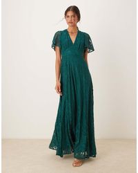 Maya - Lace V Neck Angel Sleeve Maxi Dress - Lyst