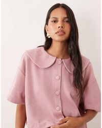 Miss Selfridge - Short Sleeve Button Through Top With Peter Pan Collar - Lyst