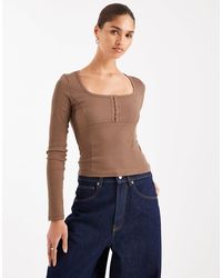 ASOS - Scoop Neck Long Sleeve Top With Seam Detail - Lyst