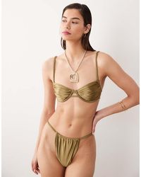 Miss Selfridge - Braided Ruched Cup Satin Bikini Top - Lyst