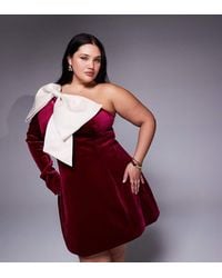 ASOS - Curve One Shoulder Velvet Mini Dress With Bow Detail - Lyst