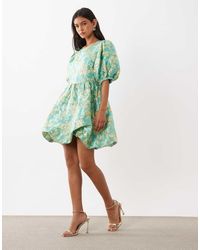 Sister Jane - Jacquard Puff Sleeve Bubble Hem Mini Dress - Lyst