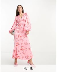 Never Fully Dressed - Vestido largo rosa con mangas abombadas y estampado marítimo - Lyst