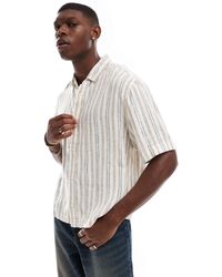 Abercrombie & Fitch - Chemise en lin rayé à manches courtes - crème - Lyst