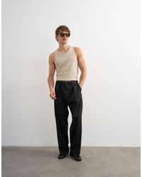 TOPMAN - Pantalon en sergé à jambes larges avec ceinture en - Lyst