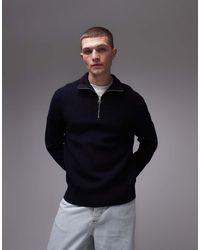 ARKET - Wool Blend Chunky Rib Jumper With Half Zip Funnel Neck - Lyst