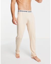 Brave Soul Lounge Trousers With Slogan Waistband - Natural