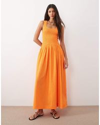 ASOS - Crinkle Scoop Neck Maxi Sundress With Shirred Waist - Lyst