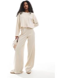 Miss Selfridge - Pantalones Blanco Marfil De Pernera Ancha De Canalé Suave De - Lyst