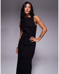 ASOS - Cinched Waist Denim Maxi Dress With Front Slit - Lyst