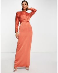 ASOS - Satin Maxi Dress With Batwing Sleeve And Wrap Waist - Lyst