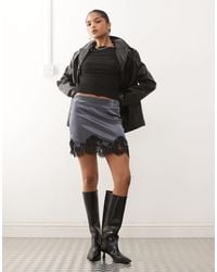 Noisy May - Satin Mini Skirt With Lace Trim - Lyst