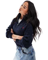 Polo Ralph Lauren - Cable Knit Half Zip Jumper With Logo - Lyst