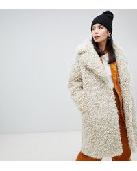 Monki Double Breasted Teddy Coat In Off White - Natural