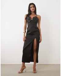 JW PEI - 3D Floral Appliques Thigh-High Side Slit Maxi Dress - Lyst