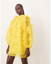 ARRANGE - Mini Jurk Van Organza Met A-Lijn, Bloemen En Hoge Nek - Lyst