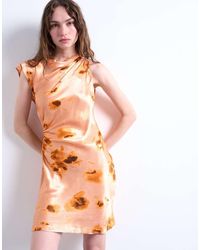 TOPSHOP - Vestido Corto Estampado Y Asimétrico Con Detalle Fruncido En La Cintura Y Cuello Subido De - Lyst