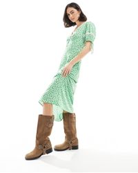 Wednesday's Girl - Ditsy Print Lace Detail Midaxi Tea Dress - Lyst