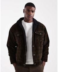 Levi's - Veste camionneur décontractée en velours côtelé à carreaux et sherpa - marron - Lyst