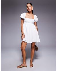 Princess Polly - Let's Dance Cheesecloth Puff Sleeve Open Tie Back Mini Smock Dress - Lyst