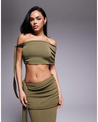 Wanderdoll - Lois Fine Knit Off Shoulder Tie Detail Top Co-ord - Lyst