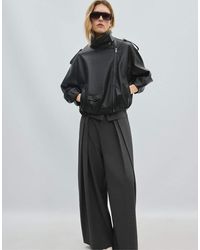 Stradivarius - Leather Effect Balloon Sleeve Biker Jacket - Lyst