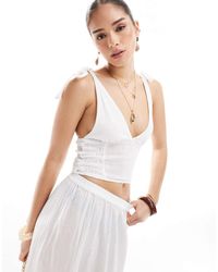 esmé studios - Esmee Exclusive Tie Strap With Frill Hem Detail Crop Beach Top - Lyst