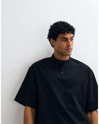 ASOS - Boxy Oversized Linen Look Shirt With Henley Collar - Lyst