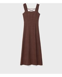 Stradivarius - Robe longue en lin mélangé avec laçage croisé dans le dos - Lyst