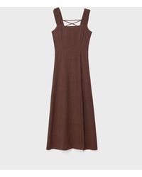 Stradivarius - – maxikleid aus leinenmix - Lyst