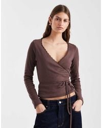 Miss Selfridge - Pointelle Wrap Top - Lyst