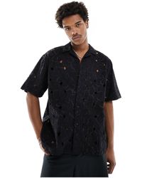ASOS - Camisa negra extragrande con bordados florales y cuello - Lyst