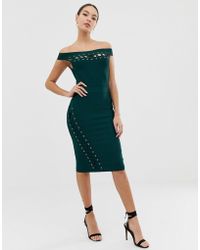 Lipsy Bandage Midi Dress With Lace Up Detail In Green