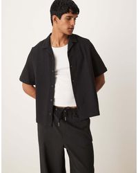 ASOS - Camisa Negra Plisada De Corte Cuadrado Suelto Con Cuello De Solapas De (Parte De Un Conjunto) - Lyst