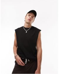 TOPMAN - T-shirt oversize nera senza maniche - Lyst