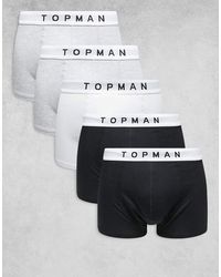 TOPMAN - Pack De 5 Calzoncillos De Color Negro, Blanco Y Gris Jaspeado Con Cinturillas Blancas De - Lyst