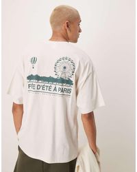 SELECTED - Camiseta Color Crema Extragrande Con Estampado De París En La Espalda De Tejido Grueso De -Blanco - Lyst