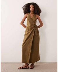 ASOS - Cotton Linen Halter Neck Wrap Maxi Sundress - Lyst