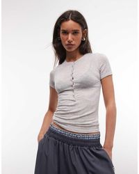Weekday - Camiseta Gris Jaspeado De Corte Slim Con Cuello Panadero - Lyst