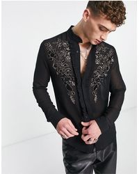 ASOS Camicia vestibilità classica trasparente nera con ricami e paillettes - Nero