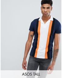 ASOS - Tall Polo Shirt With Retro Vertical Panels And Revere Collar - Lyst