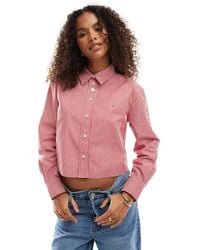 Tommy Hilfiger - Camisa Corta Roja Y Blanca A Rayas De Popelina De -Rojo - Lyst