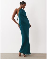 ASOS - Satin Halter Neck Maxi Dress With Beaded Tassel Detail - Lyst