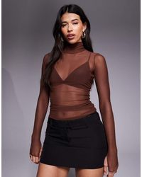 AFRM - Top Marrón Con Cuello Alto De Malla Zadia De - Lyst