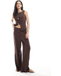 ASOS - Linen Blend Wide Leg Trim Detail Trouser Co Ord - Lyst