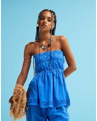 SNDY'S - Gerimpelde Bandeau-Top Van Linnenmix Met Lange Pasvorm En Bloemapplicaties - Lyst