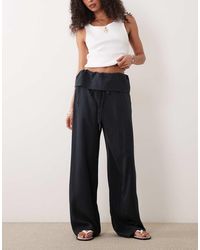 Mango - Cotton Rich Folded Waist Relaxed Trouser - Lyst
