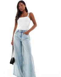 ASOS - Vaqueros De Talle Alto Y Pernera Ancha Con Lavado Vintage De Asos Design Petite-Azul - Lyst