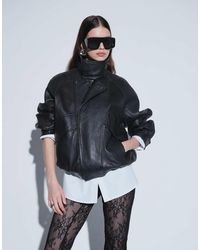 Mango - 100% Leather Funnel Neck Jacket - Lyst