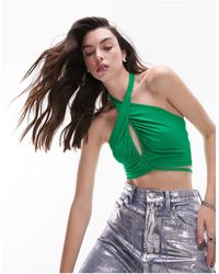 TOPSHOP - Ruched Cut Out Halter Top - Lyst